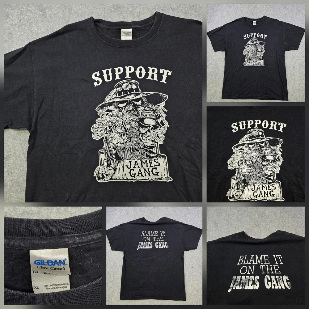 Support James Gang T Shirt Mens XL Black Gildan Skull New Haven Motorcycle Tee